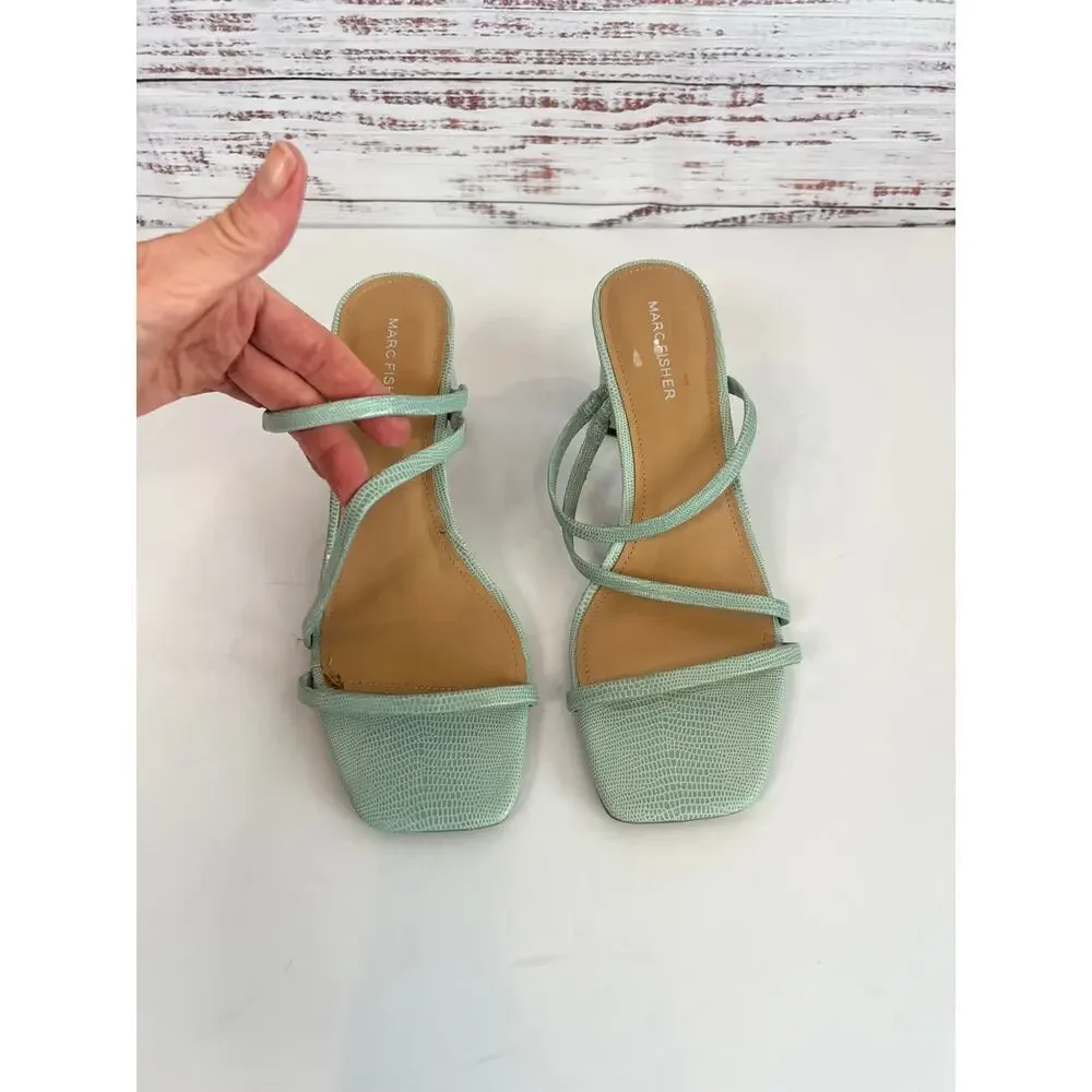 Marc Fisher Aliana Lizard Embossed Finish Mint Green Slide Sculpted Heel Size 9